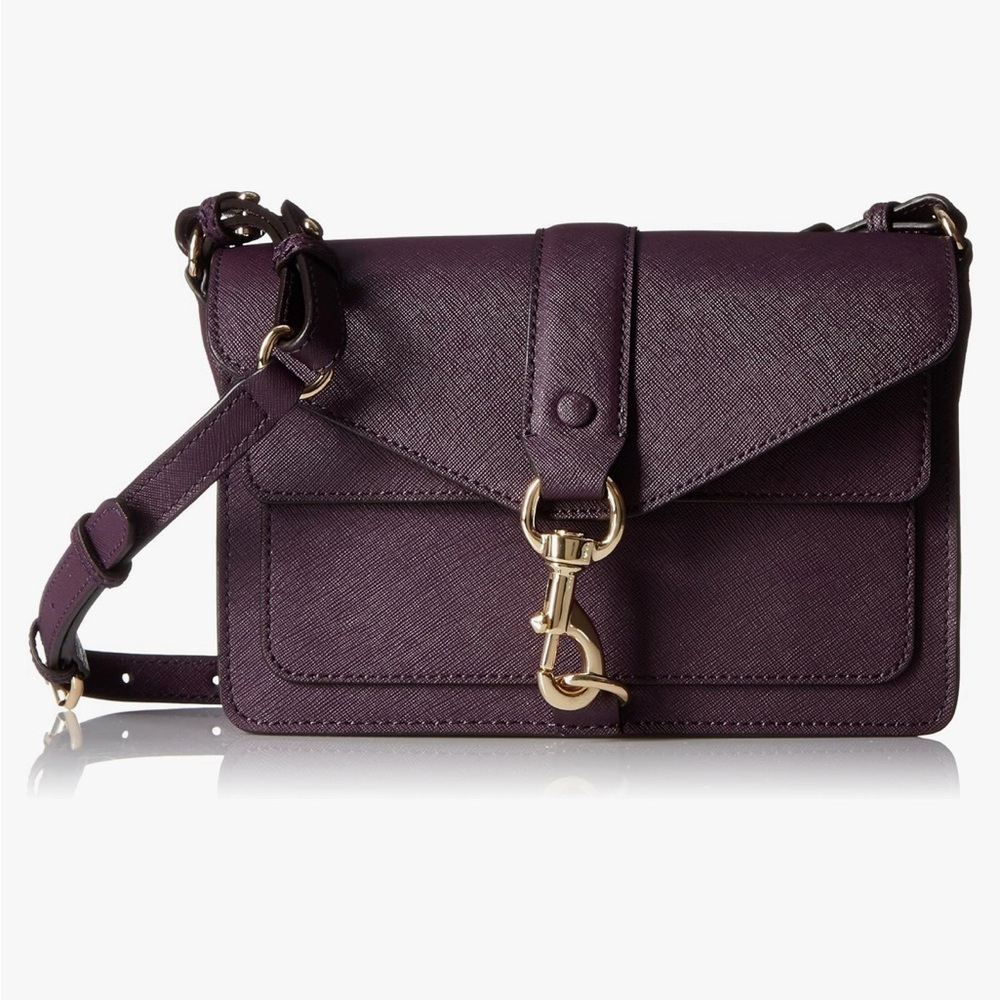Rebecca Minkoff Hudson Mini Moto Crossbody Bag Purple Leather 8.5"Wx6"H